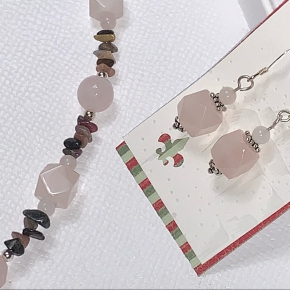 Handcrafted “Tropical Dreams” Pink Quartz Tourmaline & 925 Necklace & Earrings - Picture 6 of 14